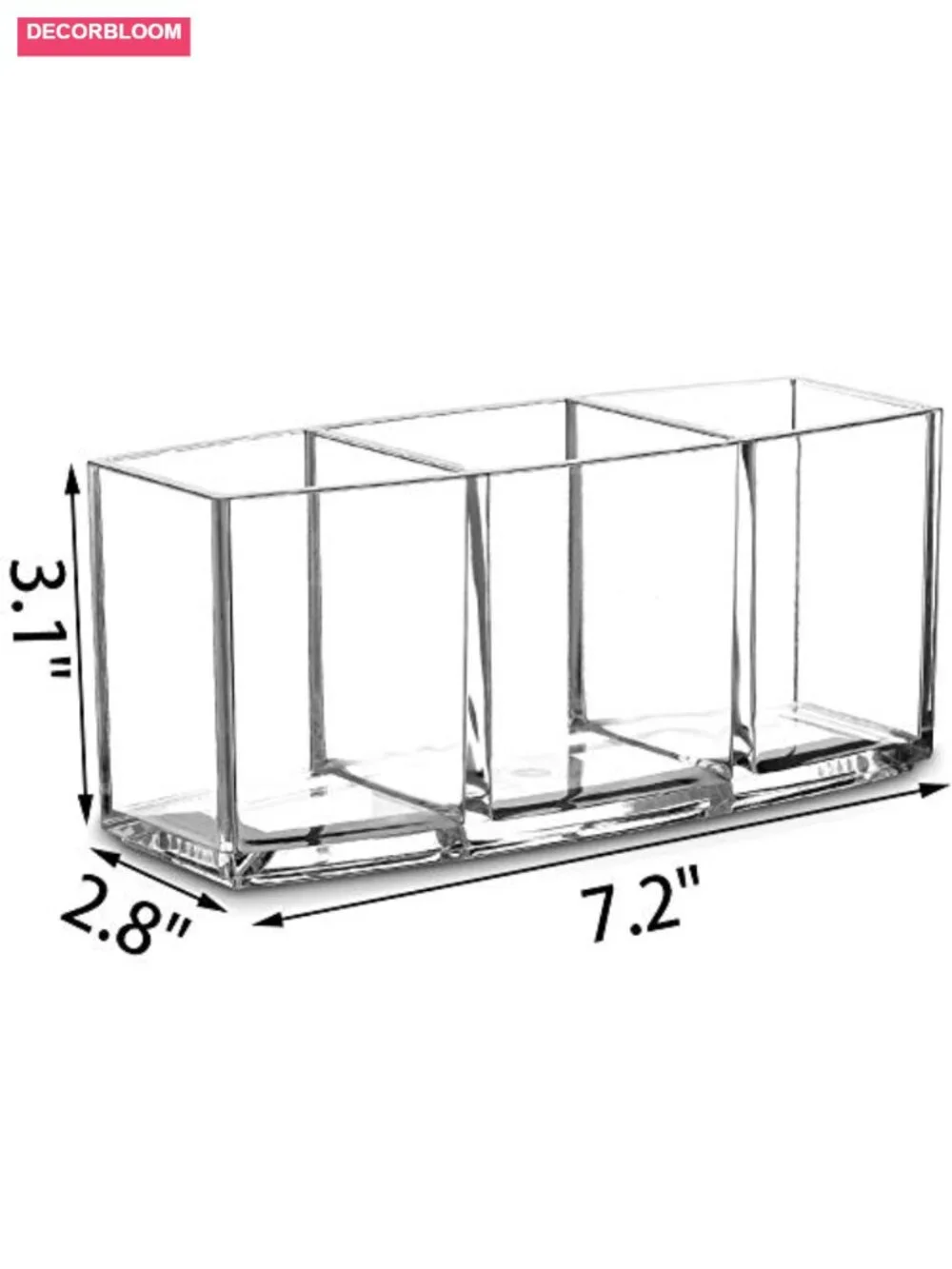 Acrylic Makeup Brush Organizer Holder Clear Cosmetic Storage with 3 Slots